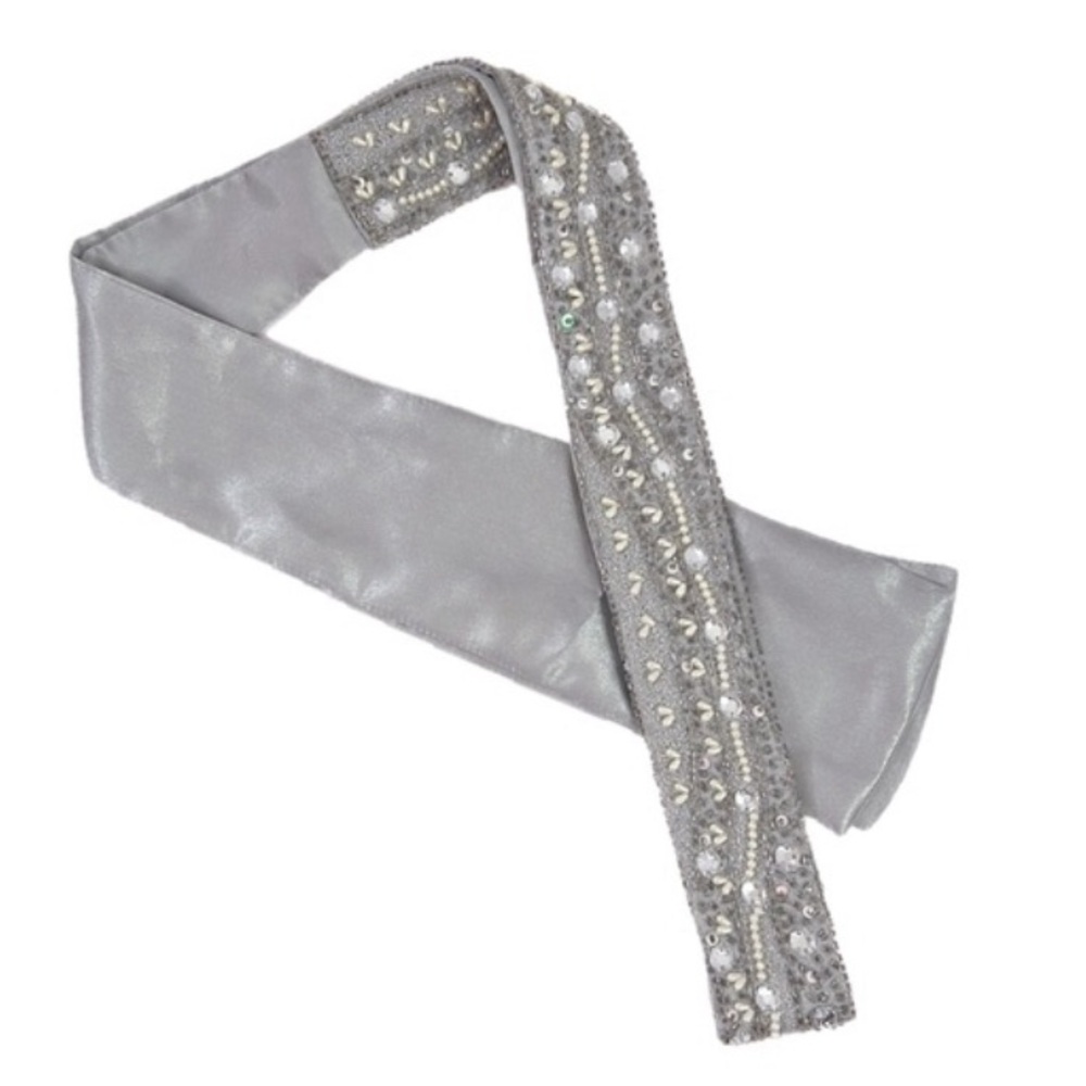 Cejon Satin Embellished Rhinestones Pearls‎ Sequins Beaded Sash Tie Belt